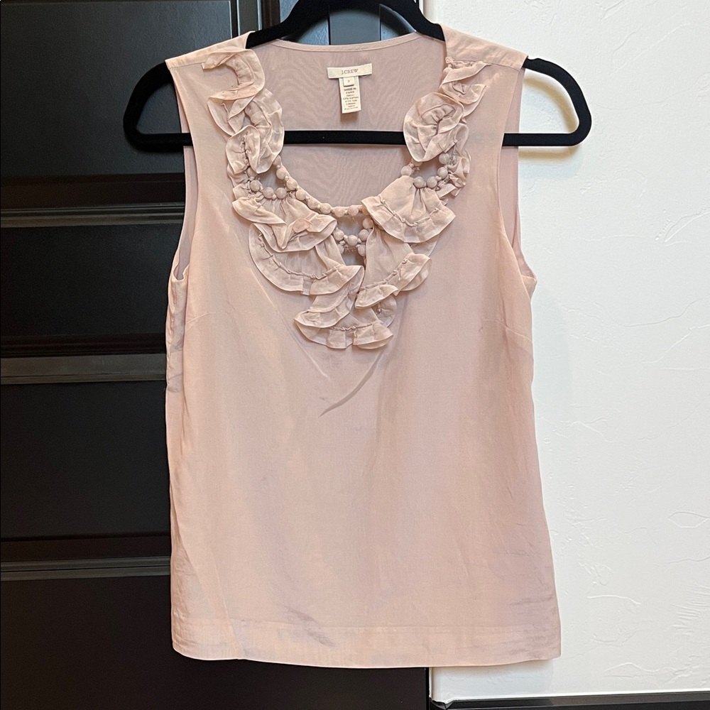 J.Crew Blush Pink Silk Blouse Ruffle Beaded Neckline